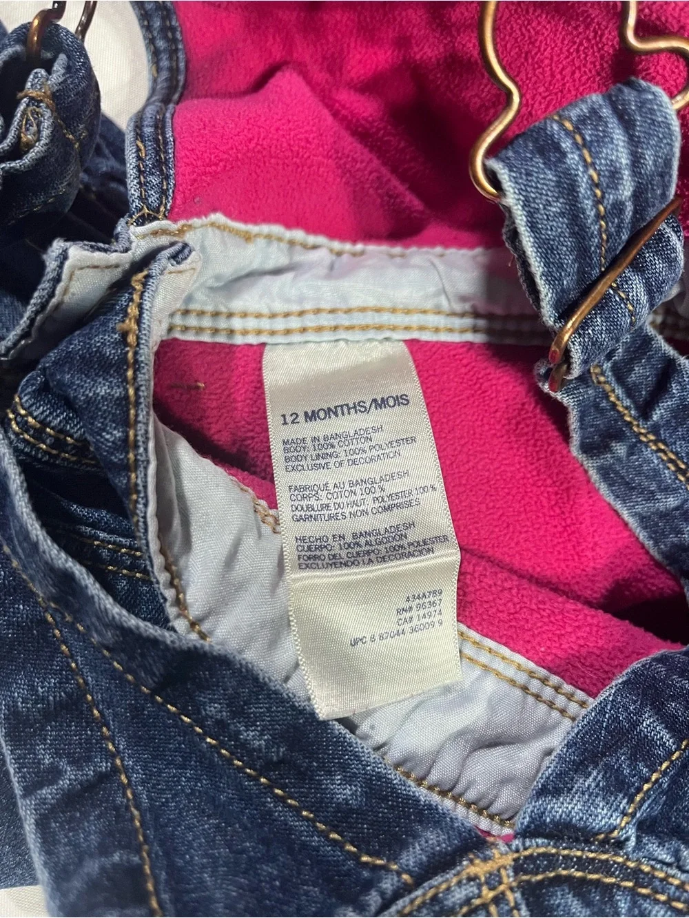 OshKosh B'gosh Girls 12M Dark Blue Denim Fleece Lined Snap Closure Overalls